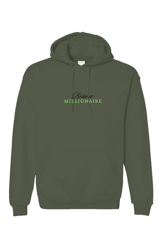 military green  Embroidered Affirmations, Born A Millionaire Unisex Gildan Hoodie