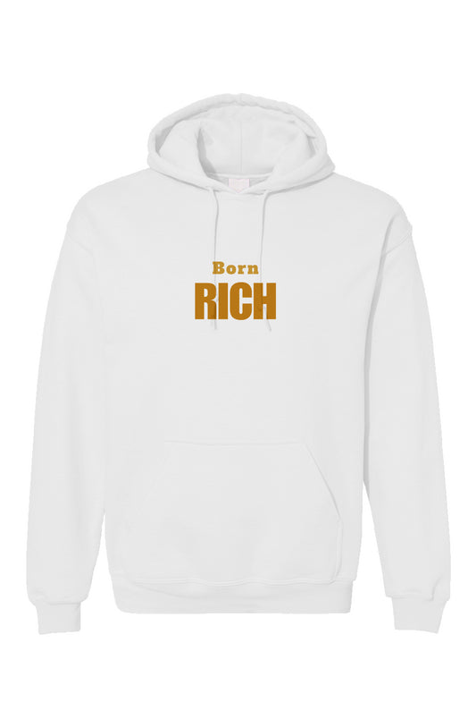 White Embroidered Born Rich Unisex Gildan Hoodie