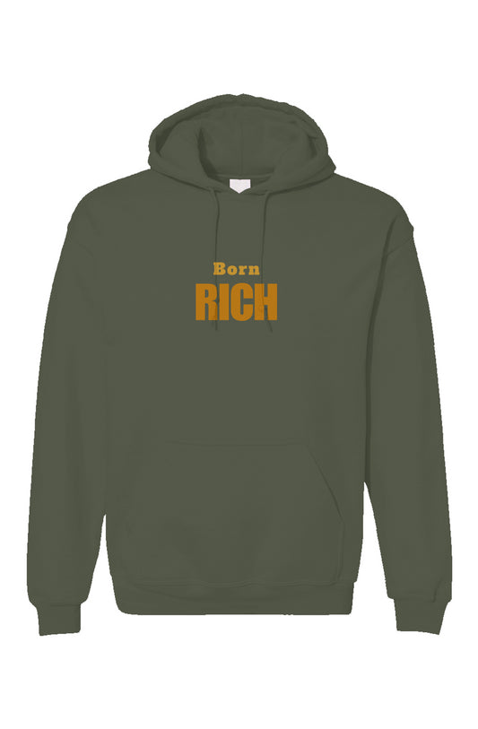 Military Green Embroidered Born Rich Unisex Gildan Hoodie